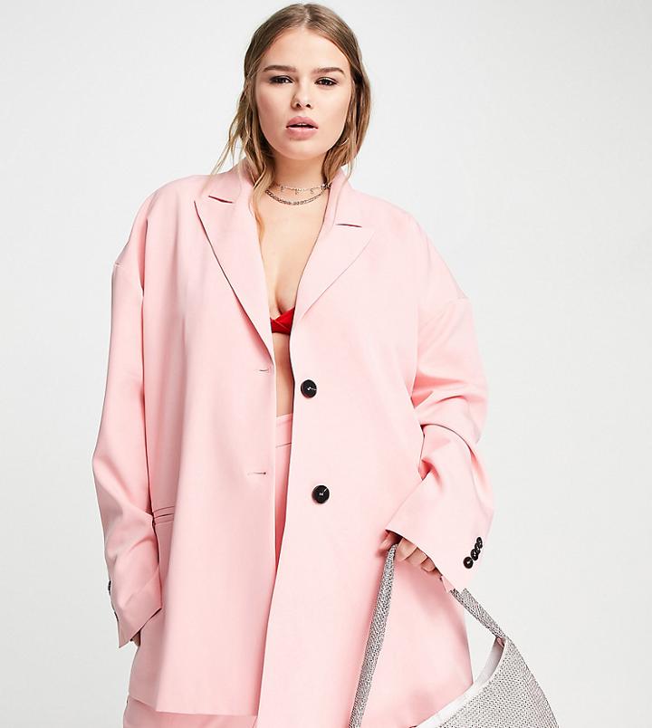 Extro & Vert Plus Super Slouchy Blazer In Bubblegum Pink