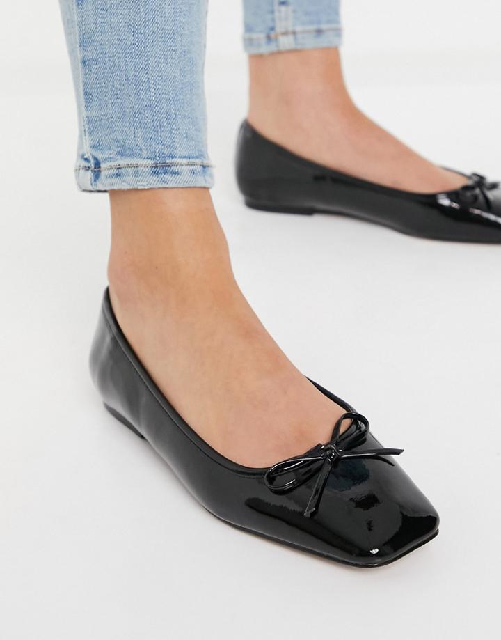 Asos Design Lora Square Toe Ballet Flats In Black