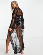 South Beach Sheer Cover Up In Black Lace