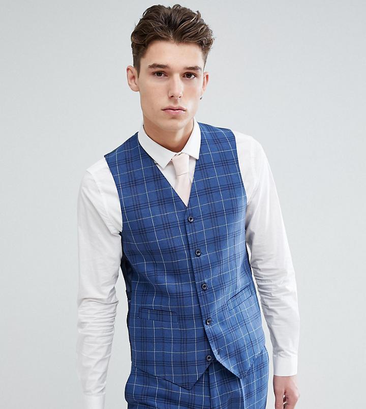 Gianni Feraud Tall Slim Fit Wedding Check Vest - Navy