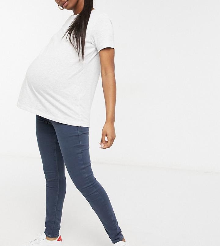 River Island Maternity Overbump High Rise Skinny Jeans In Dark Auth Blue-blues