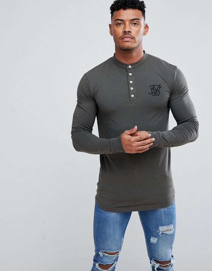 Siksilk Muscle Fit Long Sleeve Top In Khaki - Green