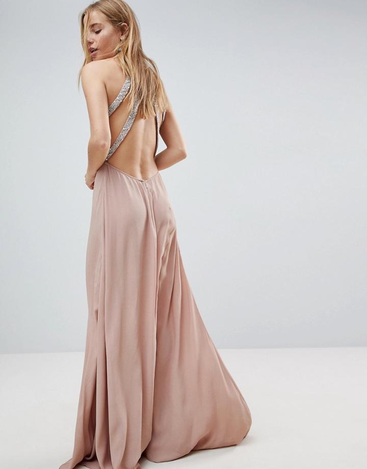 Asos Embellished Trim Backless Maxi Dress - Pink