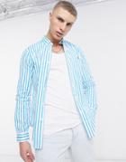 Polo Ralph Lauren Player Logo Sueded 80's Poplin Stripe Shirt Slim Fit Button Down In Turquoise/white-blues