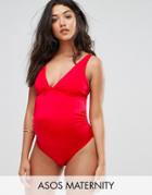 Asos Maternity Twist Knot Front Swimsuit - Red
