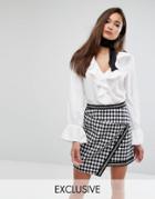Prettylittlething Ruffle Blouse With Neck Tie - White
