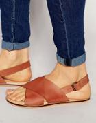 Asos Sandals In Tan Leather With Cross Over Strap - Tan