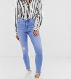 River Island Skinny Jeans With Rips In Mid Wash - Blue