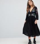 Asos Petite Embroidered Maxi Dress - Black