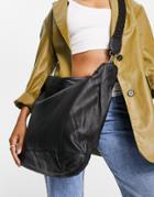 Urbancode Leather Slouchy Shoulder Bag In Black