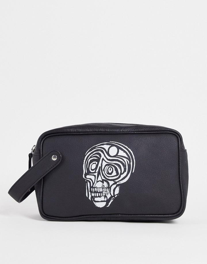Bolongaro Trevor Leather Skull Toiletry Bag In Black