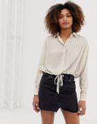 Asos Design Long Sleeve Soft Shirt With Tie Waist In Stripe - Multi
