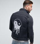 Liquor N Poker Ying Yang Embroidered Denim Jacket - Blue