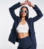 Heartbreak Petite Slouchy Boyfriend Blazer In Navy And Green Check