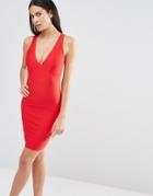 Missguided Plunge Neck Bodycon Dress - Red