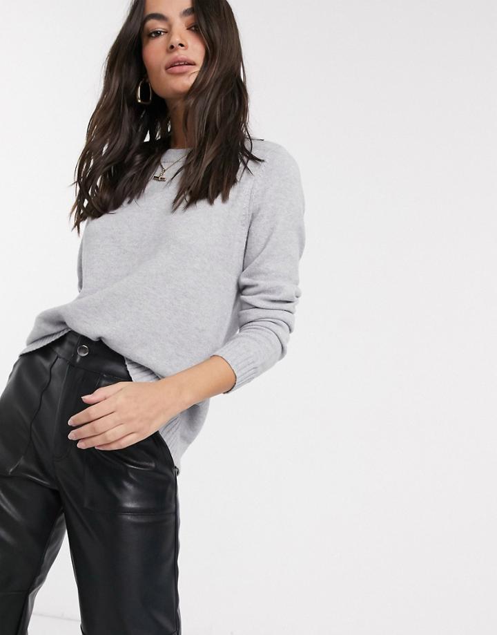 Vila Knitted Sweater With Tie Back In Gray-grey