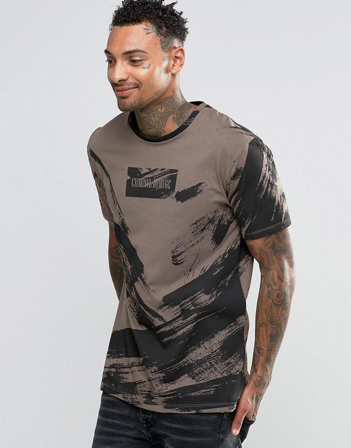 Criminal Damage T-shirt With Brushed Paint Print - Beige
