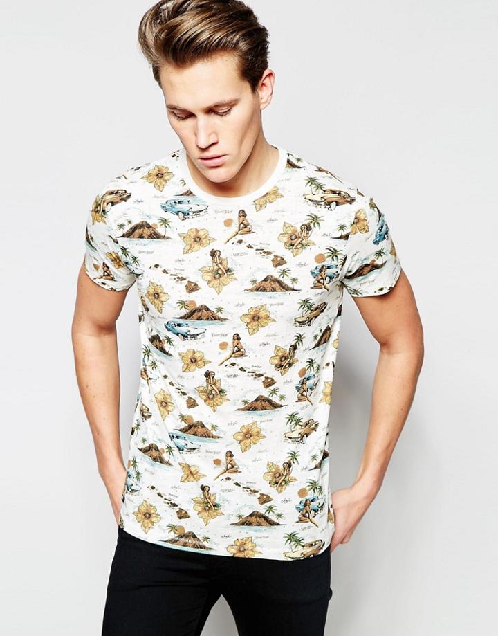 Threadbare Hawiian Print T-shirt - Beige