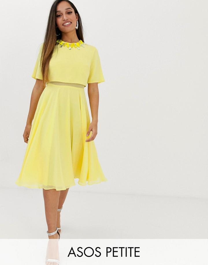 Asos Design Petite 3d Embellished Crop Top Midi Dress - Yellow