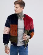 Boohooman Faux Fur Jacket In Color Block - Multi