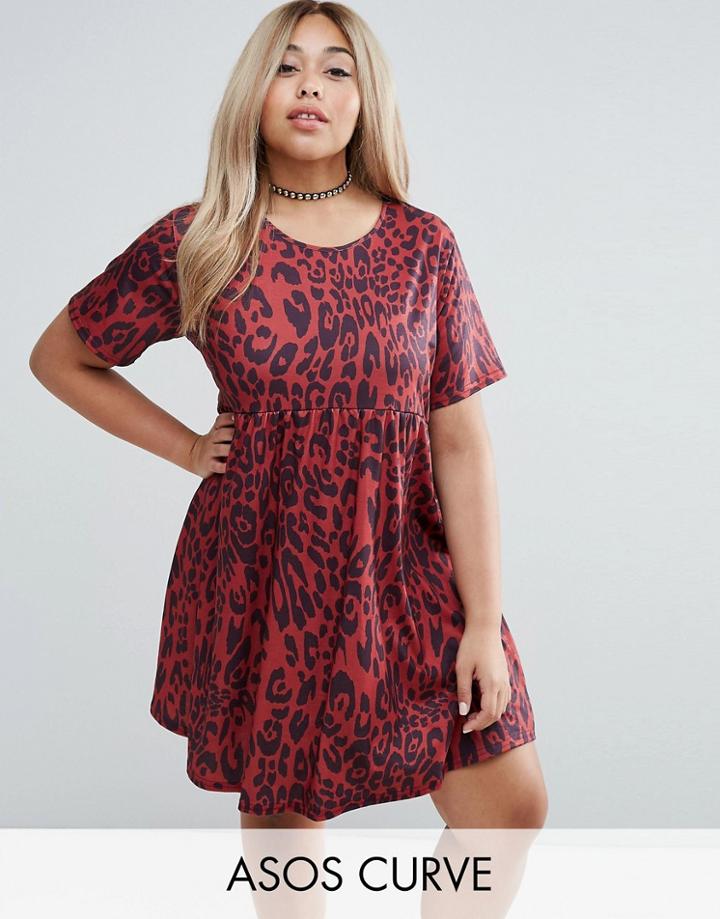 Asos Curve Ultimate Smock Dress In Leopard Print - Multi