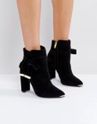 Ted Baker Sailly Tie Up Black Suede Heeled Ankle Boots - Black