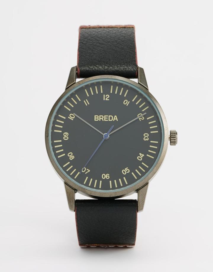 Breda Rothko Leather Watch In Black / Red - Black