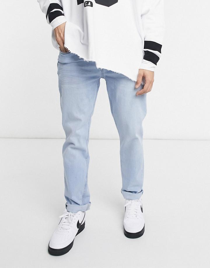 Bershka Slim Fit Jeans In Light Blue-blues
