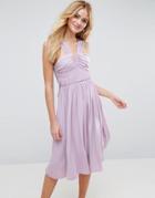 Asos V Front Ruched Midi Dress - Purple