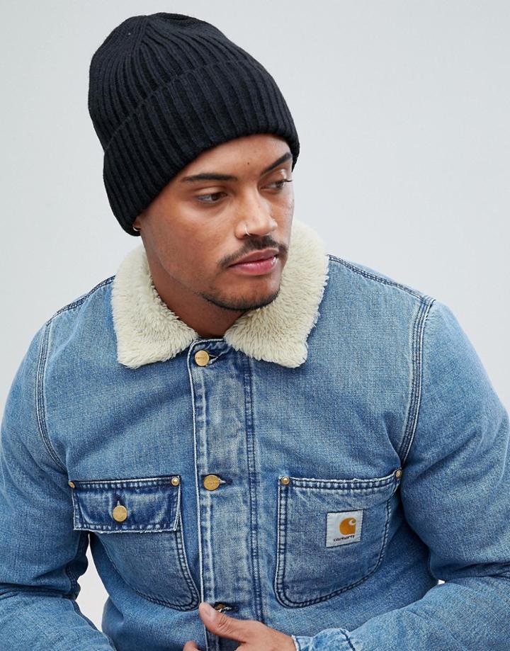 Bershka Rib Beanie In Black - Black