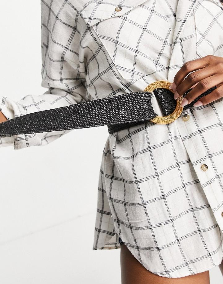French Connection Woven Belt With Circle Buckle In Black