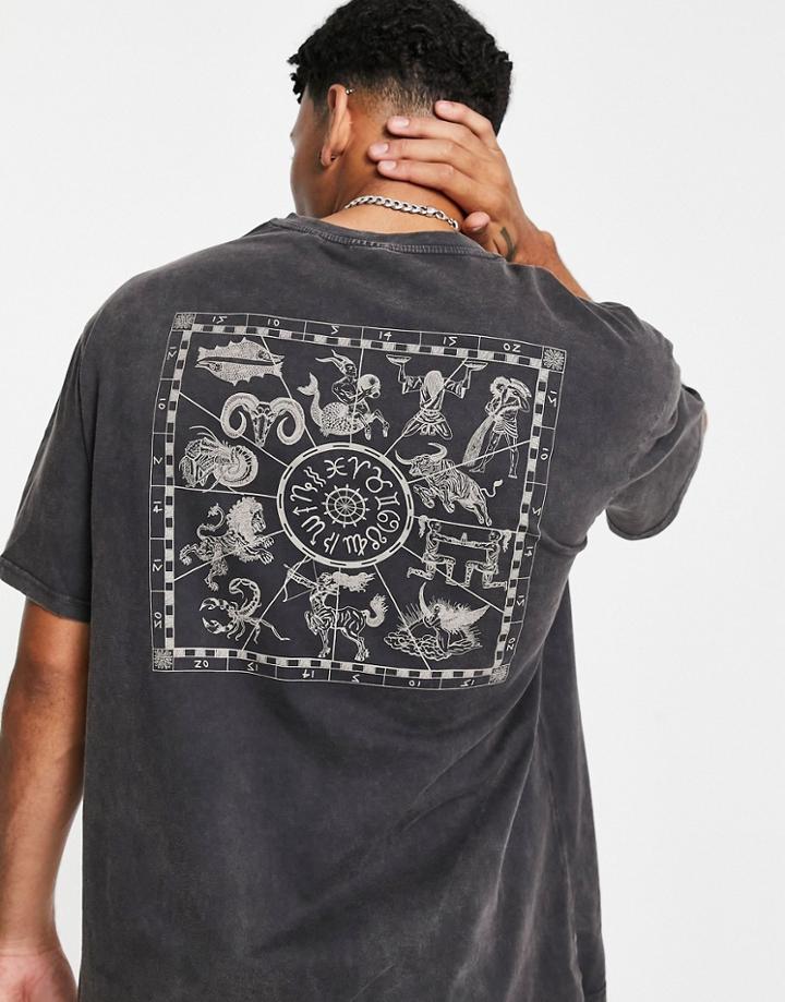 Only & Sons Oversized T-shirt With Zodiac Back Print In Washed Black