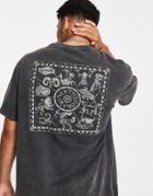 Only & Sons Oversized T-shirt With Zodiac Back Print In Washed Black