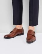 Hugo By Hugo Boss Dressapp Burnished Calf Leather Double Strap Monk Shoes In Brown - Black
