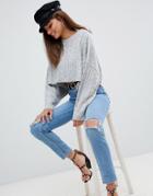 Ax Paris Cable Knit Cropped Sweater - Gray