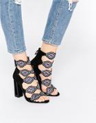 Kat Maconie Thea Black & Multi Embroidered Heeled Sandals - Black Multi