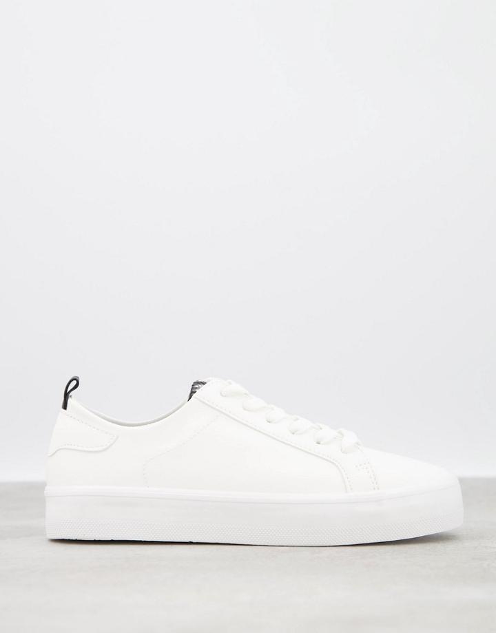 Pull & Bear Flatform Sneakers With Zebra Print Tab In White