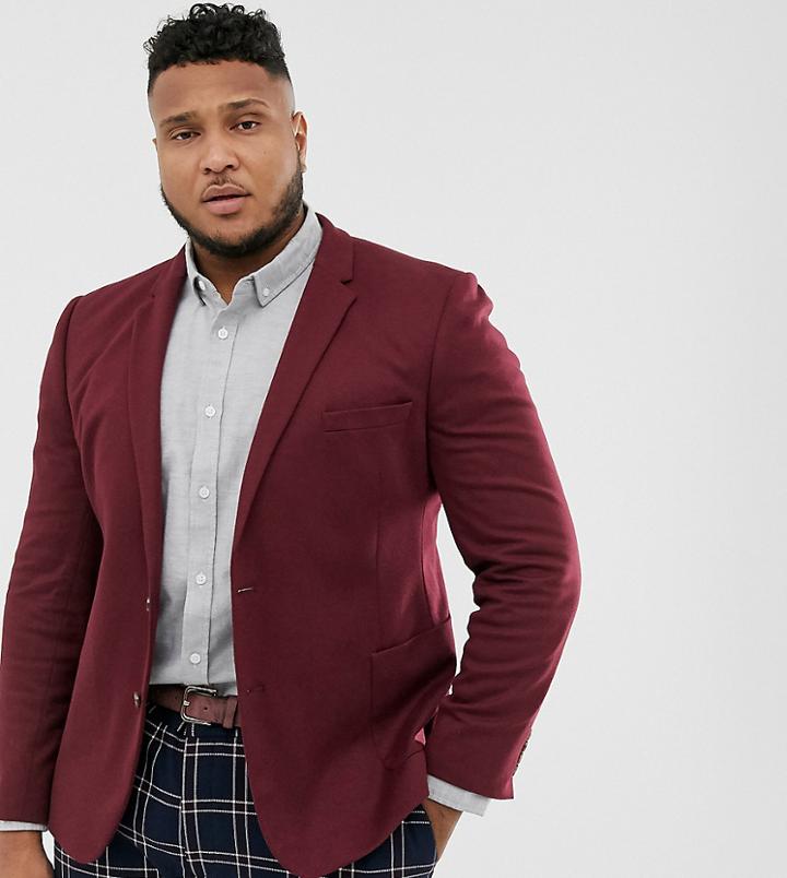 Asos Design Plus Super Skinny Jersey Blazer In Burgundy-red