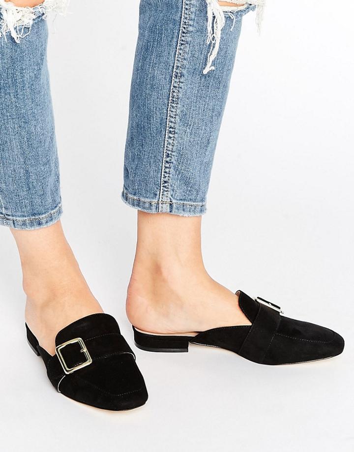 London Rebel Buckle Mule Shoe - Black