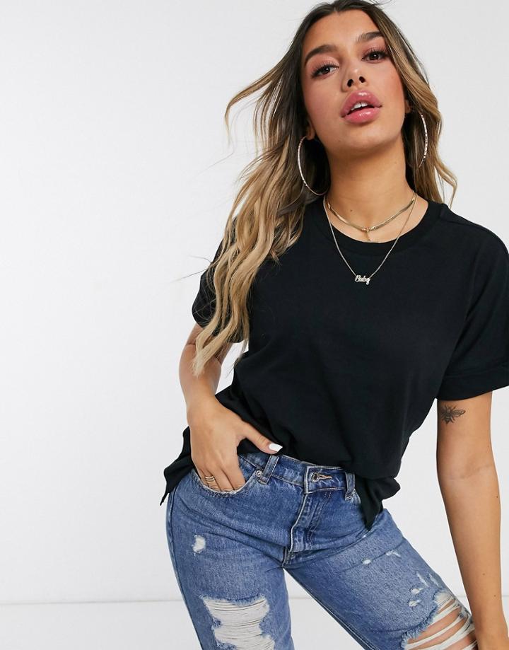 Asos Design Oversized Boyfriend T-shirt With Roll Sleeve In Black