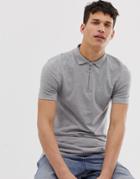 Asos Design Muscle Fit Zip Neck Polo With Stretch In Gray Marl