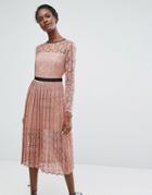 Endless Rose Lace Midi Dress With Pleated Skirt - Pink