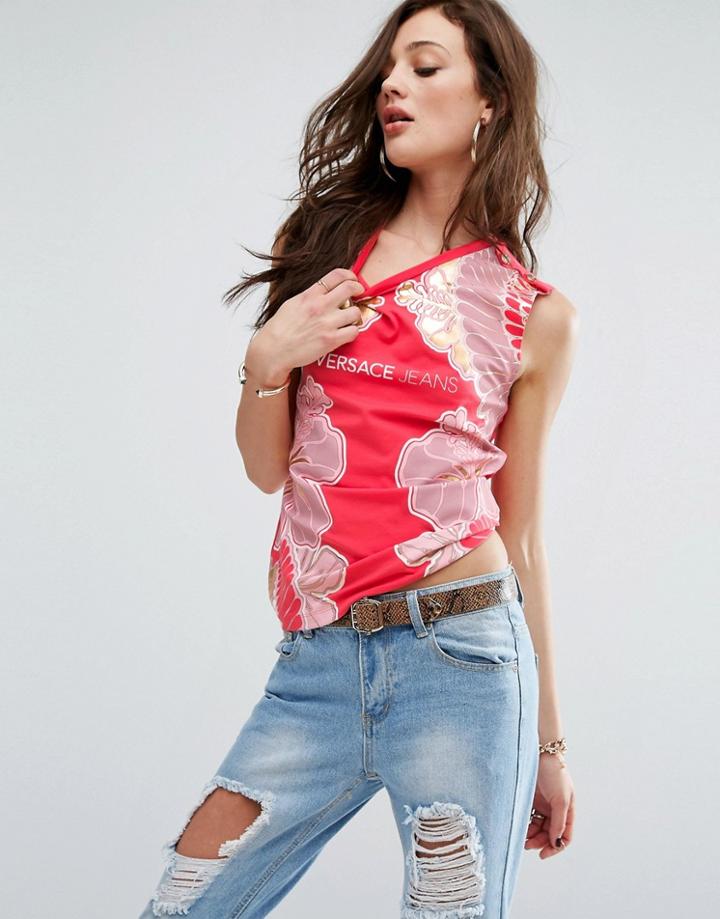 Versace Jeans T-shirt With Floral Logo Detail - Pink