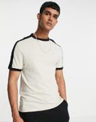 Asos Design Organic T-shirt In Beige & Black With Contrast Shoulder Panel-brown