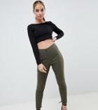 Asos Design Petite High Waist Pants In Skinny Fit - Green