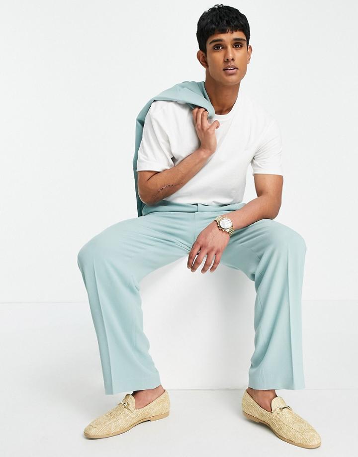 Asos Design Soft Tailored Wide Leg Suit Pants In Pastel Green Crepe
