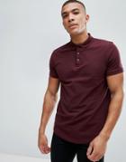 Asos Pique Polo With Curve Hem - Red
