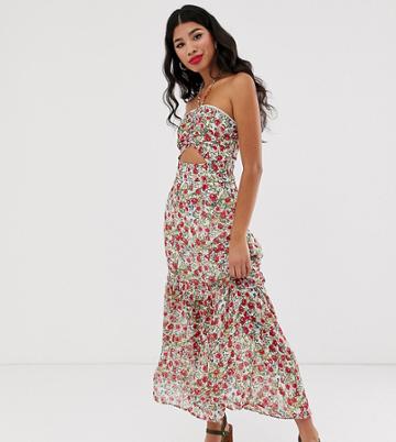 Dark Pink Halterneck Maxi Dress In Allover Floral - Multi