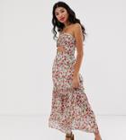 Dark Pink Halterneck Maxi Dress In Allover Floral - Multi