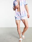 Asos Design Set Swim Shorts In Tie Dye Print Super Short Length-multi